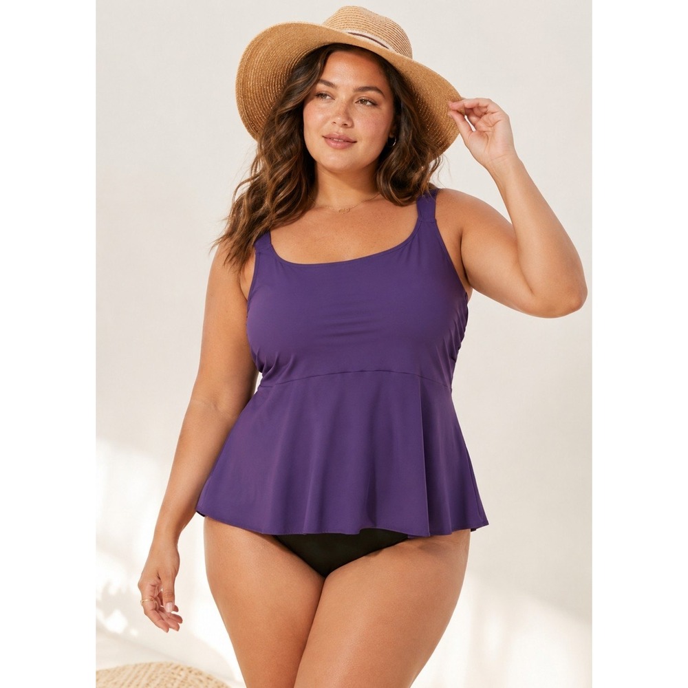 Lands' End Women's 1X (16W -18W) Blackberry Purple Flutter Tankini Top